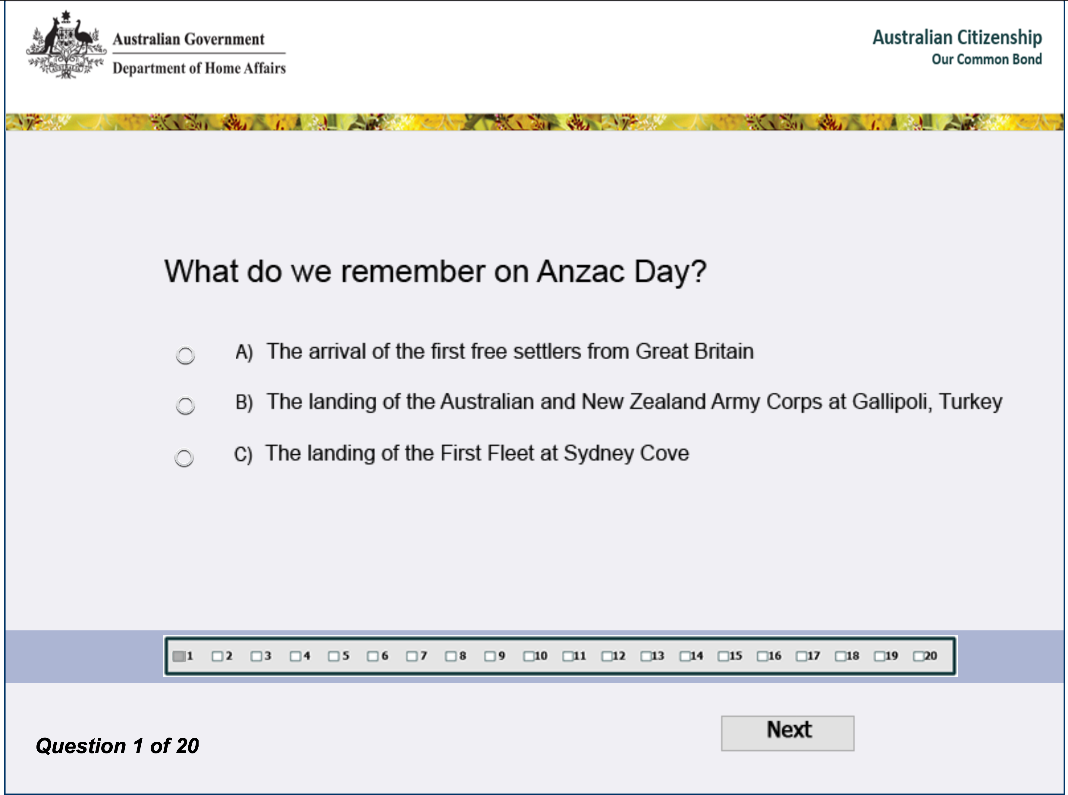 Page from citizenship test